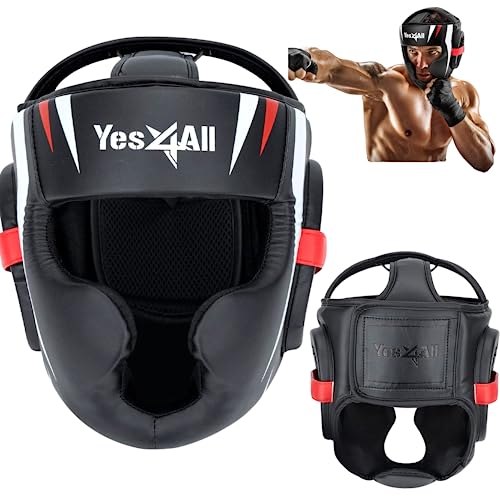 Yes4All Extreme Full Face Boxing Headgear, Adjustable Sparring Headgear, Martial Arts Helmet with PU Leather for Muay Thai, MMA Training, Sparring, Kickboxing - style: A. Medium