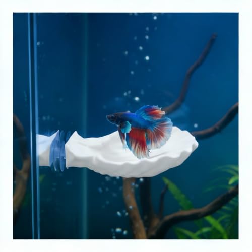 Betta Fish Hammock, Shell Pad with Strong Suction Cup Natural Resting Bed for Bettas Soft Fin-Safe Silicone Betta Fish Tank Decor and Accessories (White)