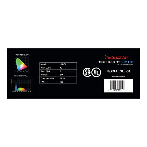 Aquatop SkyAqua Nano Slim LED Light for Rimless Aquariums 5W, NLL-01 - size: 5W (Nano Tanks)
