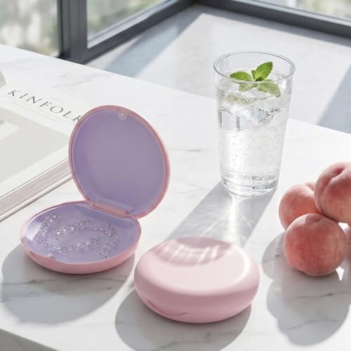2 Pack Retainer Case, Slim Aligner Case for Invisalign with Tool Kit - color: 2 Pack - Pink & Lavender