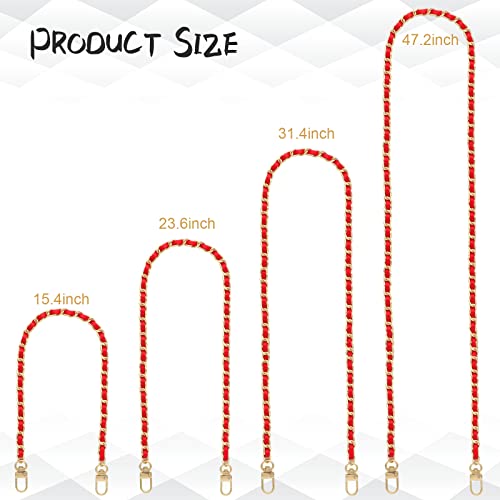 Gold Purse Chain, 4 Sizes Replacement DIY Bag Strap - Leather Metal Braided - Red/Gold (15.4 Inch, 23.6 Inch, 31.4 Inch, 47.2 Inch) - color: Red(gold)