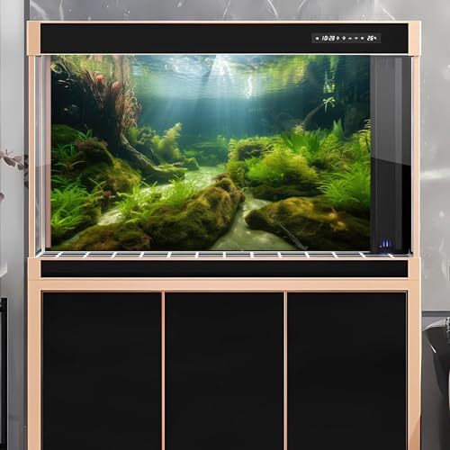 Underwater Aquarium Background Underwater Aquatic Plants with Sunbeams Fish Tank Background Rock with Lush Moss Terrarium Background Aquarium Backdrop For Tank Decorations Poster Vinyl 30x12in