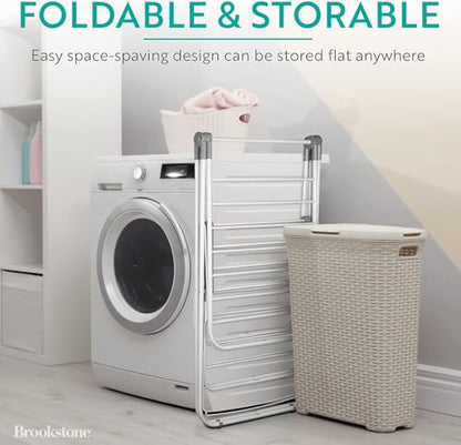 Brookstone 2 Tier Folding Rack - Indoor/Outdoor Collapsible Clothes Dryer Stand Laundry or Shoe Rack, Heavy Duty Freestanding Garment Hanger, Foldable, Clothing Drying Rack, White - color: White
