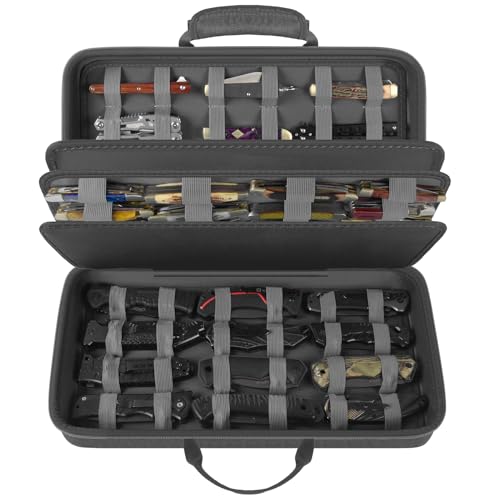 Knife Display Case for 64+ Pocket Knives, Butterfly Knife Storage Box, Folding Knives Organizer Holder, Knives Collection Organized Carrier for Survival, Tactical, Outdoor, EDC Mini Knife - Grey - color: Grey
