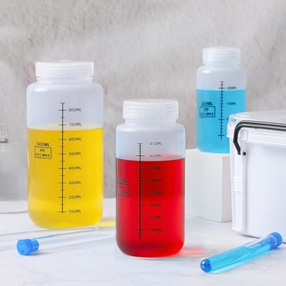 Tatuo 12 Pcs 8oz 250 ml Plastic Sample Bottles with Screw Cap, Liquid Containers with Lid for Lab Reagent Sample Medicine Pill Water Storage, Travel Bottles(Clear,Wide Mouth-Dark Scale)