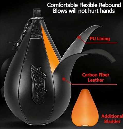 Speed Bag for Boxing & MMA,Leather Reflex Training Pear Shaped Punching Bag - color: Red