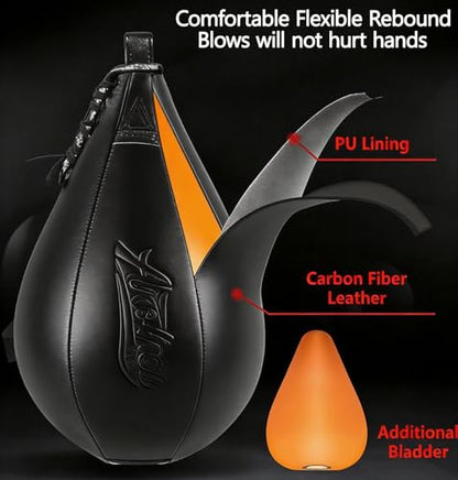 Speed Bag for Boxing & MMA,Leather Reflex Training Pear Shaped Punching Bag - color: Red