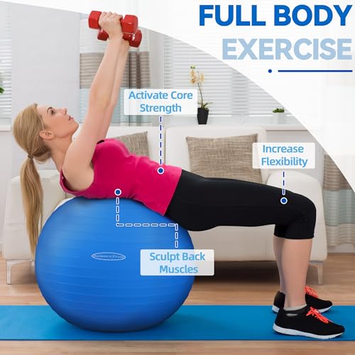 Fitvids Anti-Burst and Slip Resistant Exercise Ball Yoga Ball Fitness Ball Birthing Ball with Quick Pump - color: Blue, size: XXL(31-34in/78-85cm)