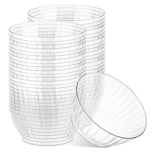 PLASTICPRO 50 Pack Small Plastic Bowls Crystal Like 6 oz Bowls Elegant Clear Plastic Bowls for Party and Occasions - size: 6 OUNCE BOWLS