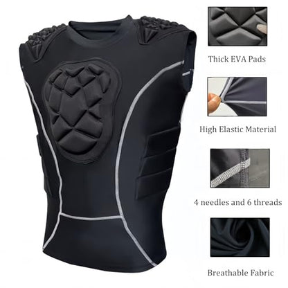 Topeter Padded Compression Shirts with Chest Guard, Rib Protector & Shoulder Pads for Contact Sports - size: Large