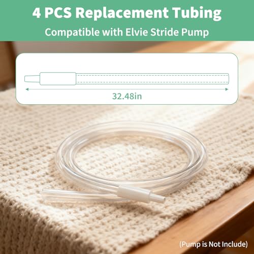 4 Pack Replacement Tubing Compatible with Elvie Stride, Breast Pump Tubing with Tube Connectors, Connect Motor Unit and Breast Shields, Durable and Easy to Clean, Replacement Pump Parts, Clear