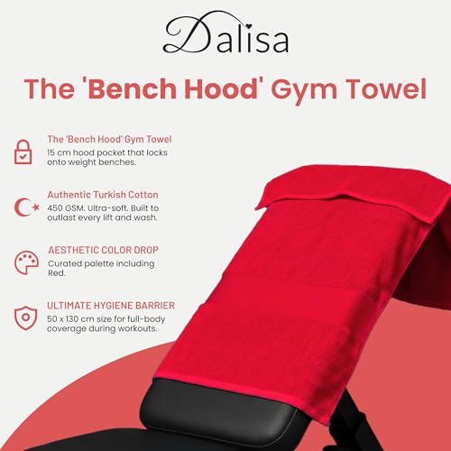 Dalisa Bench Hood Gym Towel, 100% Turkish Cotton, Non-Slip, Red - color: Red