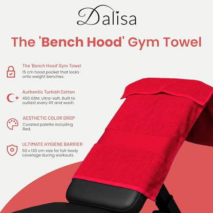 Dalisa Bench Hood Gym Towel, 100% Turkish Cotton, Non-Slip, Red - color: Red