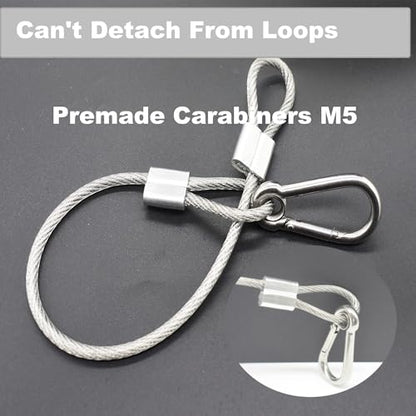 5pcs 24 inch Vinyl Cover Coated Stainless Steel Wire Rope Lanyard Cable Tether Safety Strap with Hooks and 2 Loops (4mm Thickness), Clear - color: 5pcs_Clear, size: 24"/60cm