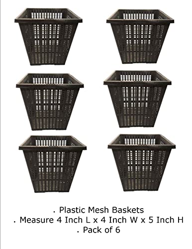 PondH2o 4" Square Water Garden Pond Aquatic Plastic Slotted Mesh Pond Plant or Flower Basket 6 Pack, Plastic Planting Pots Water Garden Pot for Pond Aquarium Aquaponics, Hydroponics