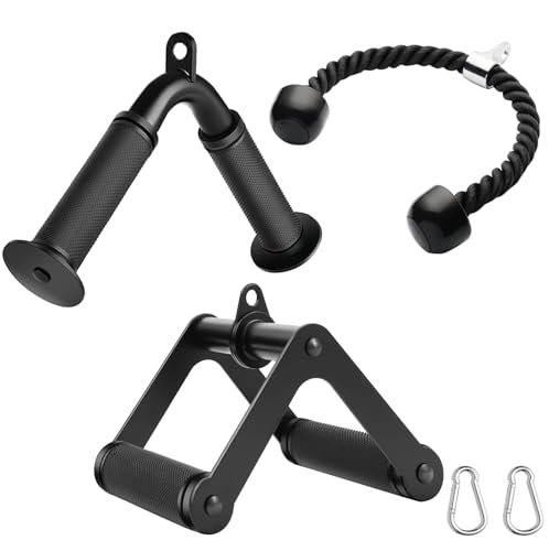 Double D Row Handle LAT Pulldown Attachments,Comfort Rubber Grip V Bar Attachmentt for Cable Machine Home Gym Accessory - color: Black Three Set