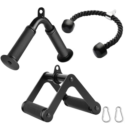 Double D Row Handle LAT Pulldown Attachments,Comfort Rubber Grip V Bar Attachmentt for Cable Machine Home Gym Accessory - color: Black Three Set