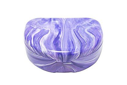 Orthodontic Retainer Case With Hinged Lid Snaps, Portable Denture Cases, Mouthguard Case for Retainer and Dentures (Purple Marble)