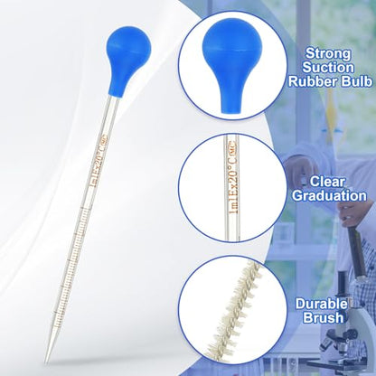 PATIKIL Graduated Dropper Pipettes Kit, 3 Pcs 1ml Borosilicate Glass Pipette with Blue Rubber Cap and Brush for Transfer Liquid for Lab, Chemistry, Clear - size: 1ml