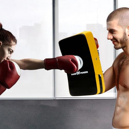 Boxing Training Pads Curved Beginner Training Focus Mitts Striking Target | Sparring Coaching Pad for Krav Maga, , Karate, MMA, Kickboxing, Sparring, Drills, Boxing Training Equipment - color: yellow