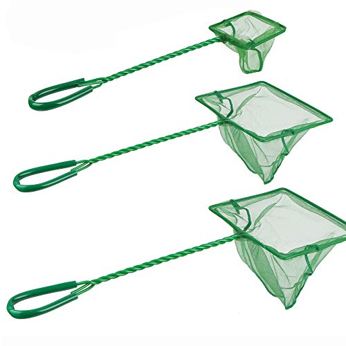 3PCS Aquarium Fish Net Fine Mesh Net Quick Catch Nets Nylon Fishing Nets with Long Plastic Handle for Fish Tank, Green, 3in 4in 6in - style: Classic