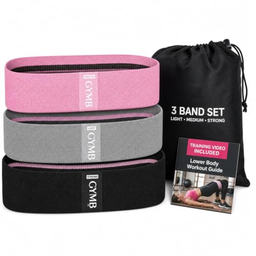 Gymbee Premium Resistance Bands for Working Out - Exercise Bands to Workout Glutes, Thighs & Legs - No Slip Cloth Booty Bands for Gym & Home Fitness, Yoga, Strength & Pilates for Men/Women - 3 Levels - color: Black, Grey, Pink