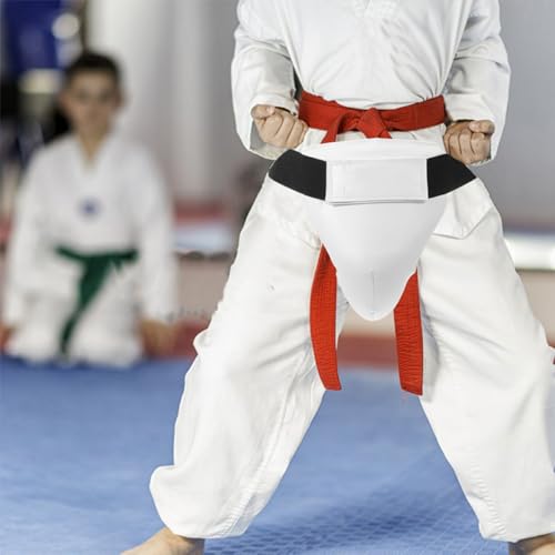 GARVALON Boxing Groin Protector Male Martial Arts Guard Adjustable Elastic Crotch Protector 2pcs Set with Hook Loop Closure for Taekwondo Sparring and Combat Training