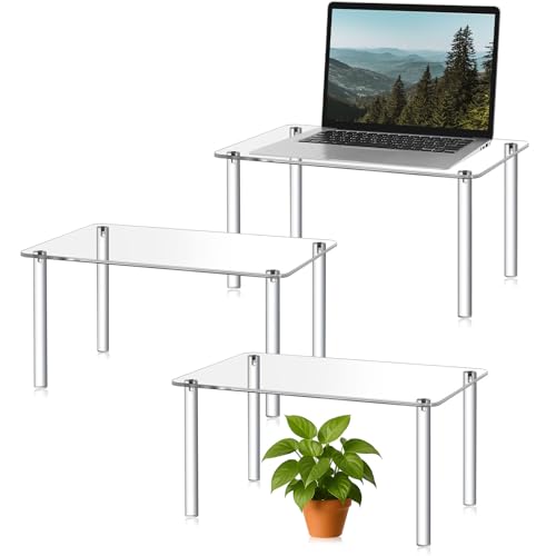 3 Pcs 16, 15, 14 Inch Acrylic Risers Display Stands Rectangular 4-leg Acrylic Plant Stand, 6mm Thick Clear Shelf Riser Display Stands for Decor Collectibles Figures and Item Photography - size: 16×10×8 In，15×9×7 In， 14×8×6 in