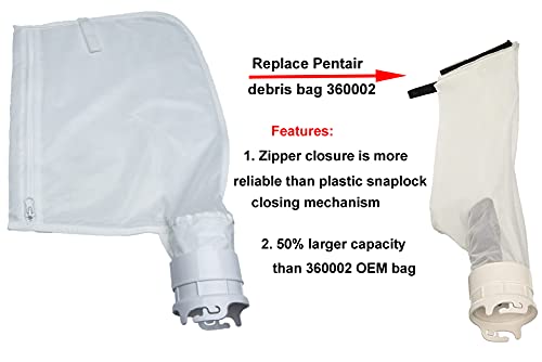 ATIE Pool Cleaner Fine Mesh Bag with Zipper Enclosure, Compatible with Pentair Kreepy Krauly Legend, Platinum, Letro Pool Cleaners Debris Bag 360002 and EU16 Bag