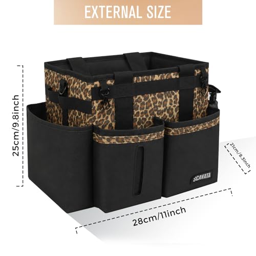 Compact Wearable Cleaning Caddy, Small Cleaning Supplies Organizer with Handle & Shoulder Straps for Housekeepers, under Sink & Car Cleaning Tool Organizers Bag (Leopard) - color: Leopard