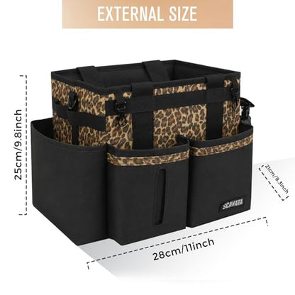 Compact Wearable Cleaning Caddy, Small Cleaning Supplies Organizer with Handle & Shoulder Straps for Housekeepers, under Sink & Car Cleaning Tool Organizers Bag (Leopard) - color: Leopard