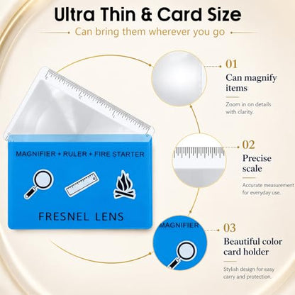 Frienda 50 Pcs Pocket Magnifying Glass 4X Fresnel Lens Credit Card Pocket Magnifier Plastic Ruler Starting Fire Emergency Bushcraft Outdoor Survival Leisure for Classroom Home Office (Blue) - color: Blue