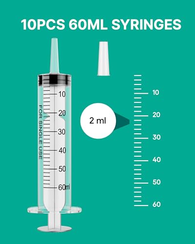 JollyMate 10 Pack 60ml Syringes for Liquid, 60cc Oral Syringes without Needle with Cap Individually Wrapped for Pet Feeding, Scientific Labs, Measuring Liquids, Oil & Glue Dispenser