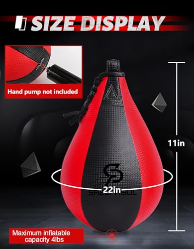Speed Bag,Speed Bag for Boxing,PU Leather Reflex Training Pear Shaped Punching Bag,Fast Reaction Skills Development Perfect for Kids Teens Adults Boxing Coaches - color: Black & Red (10" x 7")