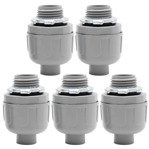 5-Pack 1/2 Inch 180° PVC Liquid Tight Connectors - Flexible Conduit Fittings, Superior Corrosion and Sunlight Resistant, UL Listed for Reliable Outdoor and Industrial Use - size: 1/2 inch (180 Degree)