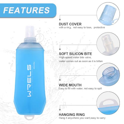 WRELS 200ml/350ml/500ml Collapsible Soft Flask,BPA Free Folding Soft Water Bottle with Hanging Ring,Lightweight TPU Hydration Flask for Running Marathon Cycling Hiking - color: Blue-200ml*1