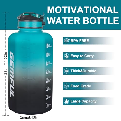 GEMFUL 2.2L Big Water Bottle with Straw 74oz Motivational Jug (Green/Black) - color: Green Black with Straw
