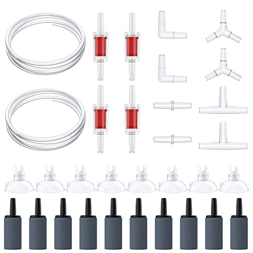 Pawfly Aquarium 25 Feet Airline Tubing Standard Air Pump Accessories Set with Air Stone Cylinders Connectors Suction Cups and Check Valves for Fish Tank Aeration Setup