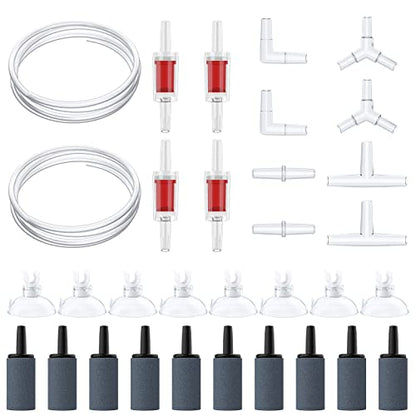 Pawfly Aquarium 25 Feet Airline Tubing Standard Air Pump Accessories Set with Air Stone Cylinders Connectors Suction Cups and Check Valves for Fish Tank Aeration Setup