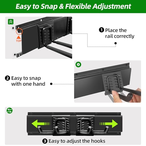 PIYILO Garage Wall Organizer, 48 inches Adjustable Garden Tool Organizer | Heavy-duty Alloy Steel, 360 LBS Load, Wear & Tear Resistant, Soft Anti-Scratch Hook Sleeves, For Lawn, Yard & Shed Storage - size: 48 inch 6-Hook