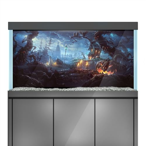 Aquarium Background Stickers - Pumpkin Halloween Night Trees - Fish Tank Reptile Terrarium Decor Poster (100 x 50 cm / (39.3 x 19.6 inches)) - size: 100 x 50 cm / (39.3 x 19.6 inches)