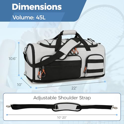 Searock 45L Gym Bag for Men, 3-In-1 Duffle Bag Backpack for Travel - color: White