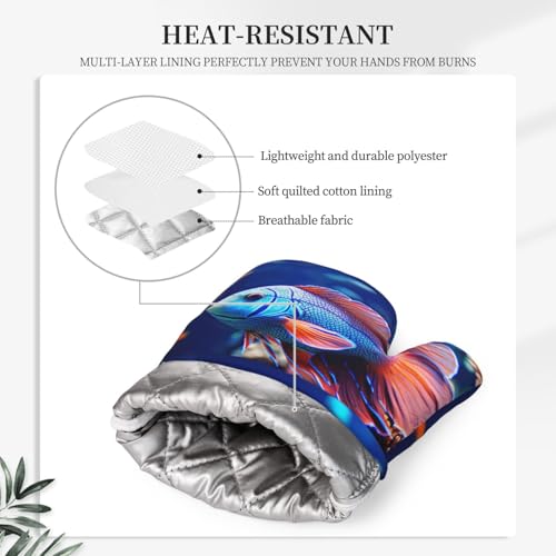 Coral Reef Fish Aquarium Oven Mitts and Pot Holders Sets of 2 Heat Resistant Silicone Oven Gloves Hot Pad Non-Slip Long Oven Mitts Potholders Extra Thicken Kitchen Mittens for Cooking