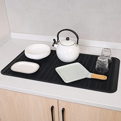MicoYang Silicone Dish Drying Mat for Multiple Usage,Easy clean,Eco-friendly,Heat-resistant Silicone Mat for Kitchen Counter or Sink,Refrigerator or Drawer Liner Black 4XL 32 inches x 18 inches