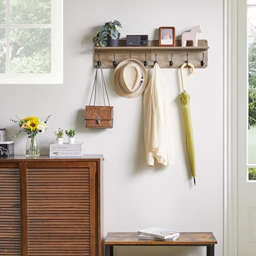 31.5" Coat Rack Wall Mount with Shelf and 8 Hooks, Silver Gray, HWS006Y-2 - color: Silver Gray