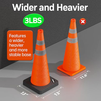 BATTIFE 28 inch Collapsible Orange Traffic Safety Cones Weighted Base 2 Pcs - color: Orange