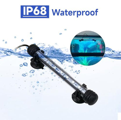 11inch RGB Aquarium Lights, Underwater Fish Tank Lights IP68 Waterproof Color Changing Adjustable Memory Submersible Remote Control Aquarium Tank Sucker Hood Strip Lamp Waterfall Lights - size: 11 Inch