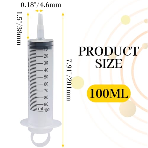 100ml Syringes Without Needle, 4 Pack Plastic Syringe with Cap for Pet Feeding, Scientific Labs, Glue, Oil & Precise Liquid Measurement - size: 100ml
