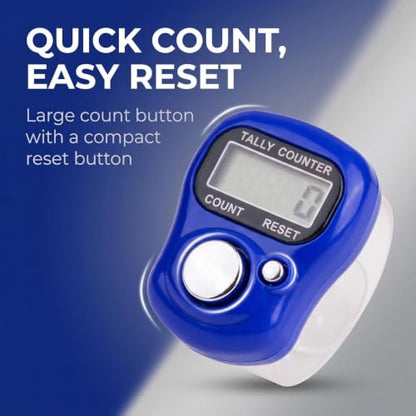 1Pc Blue 5 Digit LED Digital Row Counter, Display Counter Clicker, Handheld Number Click Counter, Electronic Finger Counter Hand Tally Counter with Ring for Golf, Track and Field Lap Counters