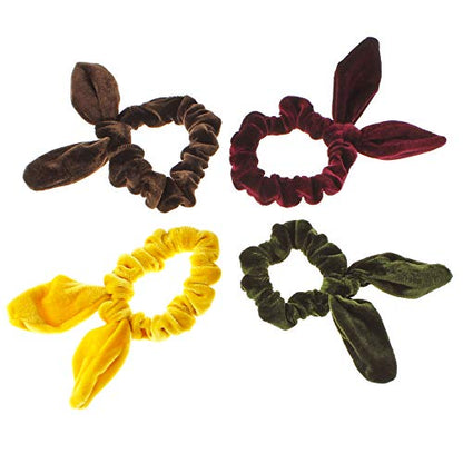 My Lello 4pcs Velvet Bunny Ear Knotted Tail Hair Scrunchies Earth Tones